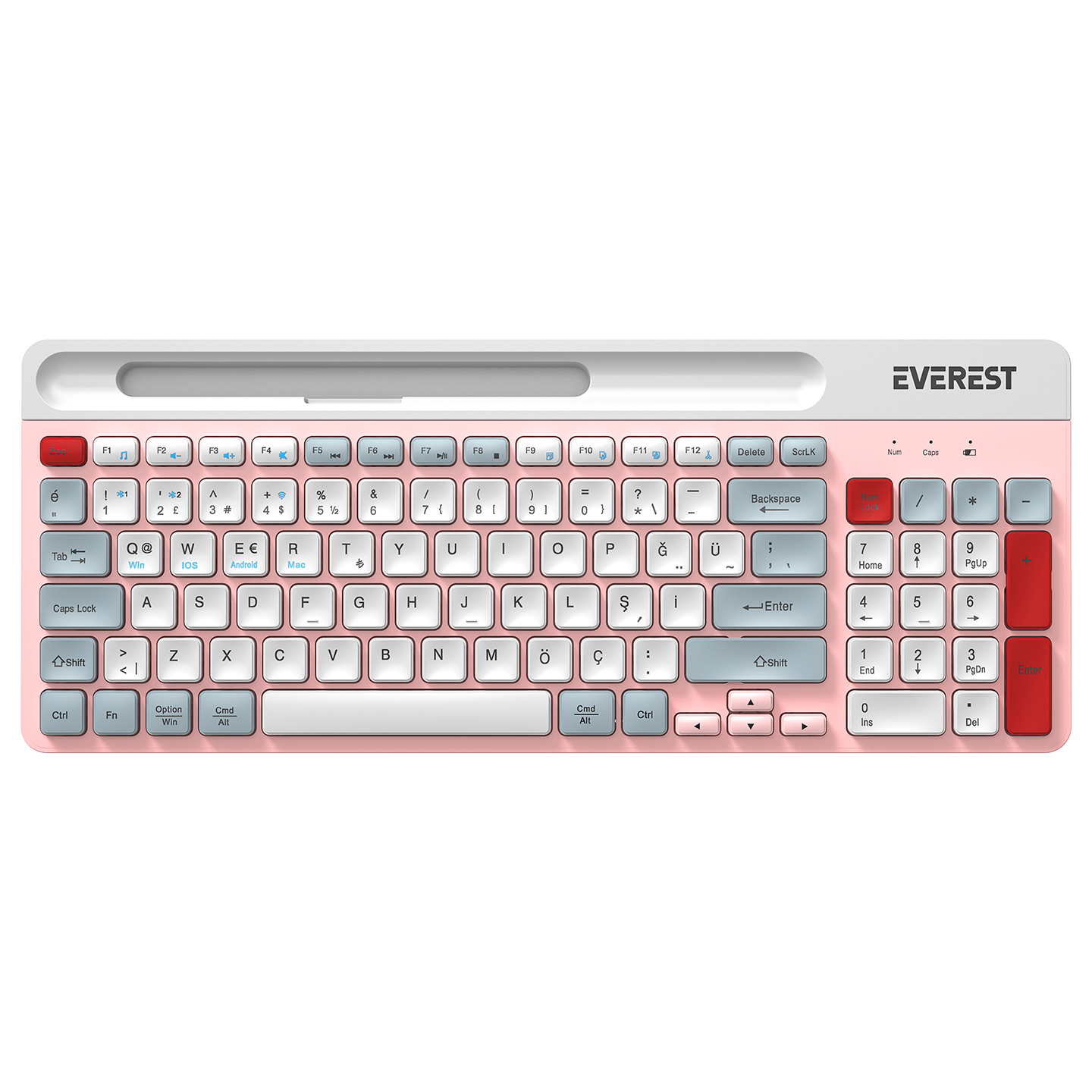 Everest KB-88 RUBY Pembe/Beyaz/Gri 2.4G+BT1+BT2 Çoklu Cihaz Bağlantılı Q Kablosuz klavye